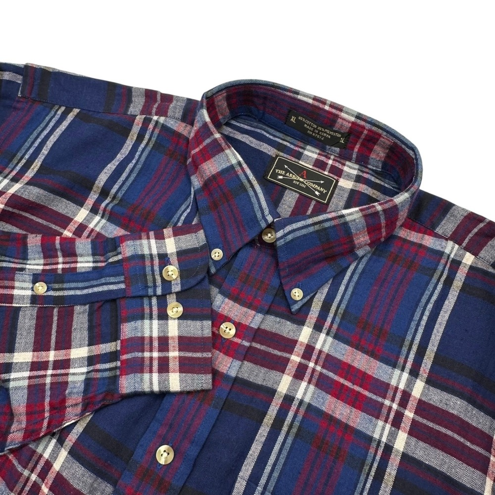 The Arrow Company Mens Size XL Navy Blue Plaid Flannel Long Sleeve Shirt NWT